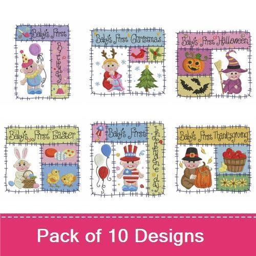 Baby's First Holiday Embroidery Designs Bundle – Birthday, Christmas, Halloween, Thanksgiving & More (10 Designs)