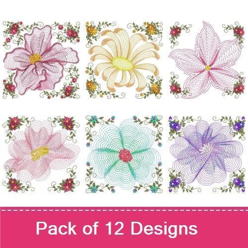 Rippled Floral Lace Embroidery Designs Bundle – Pink, Yellow, Blue & More (12 Designs)