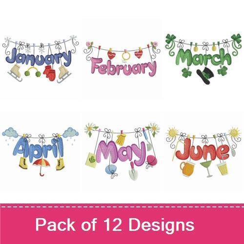 Monthly Seasonal Embroidery Designs Bundle – January to December Banners (12 Designs)