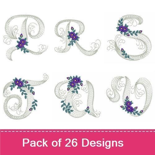 Rippled Floral Monogram Letters Embroidery Bundle – Floral Monogram A, B, C, D & More (26 Designs)