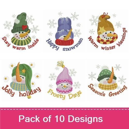 Cheerful Snowman Embroidery Designs Bundle – Happy Snowman, Silly Snowman, Warm Winter Blessings & More (10 Designs)