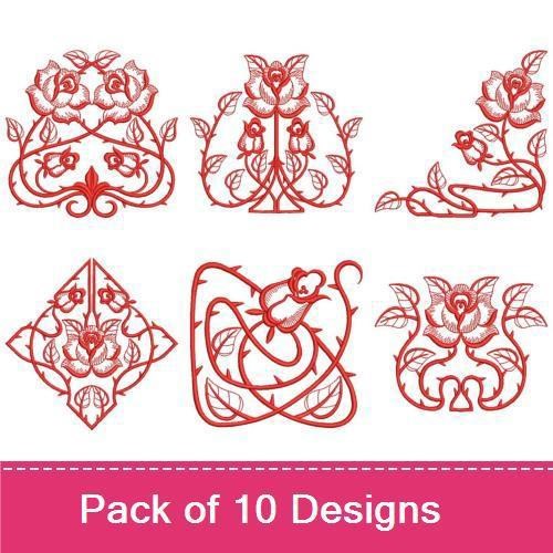 Redwork Rose Embroidery Designs Bundle – Rose Bouquet, Floral Rose, Single Rose & More (10 Designs)