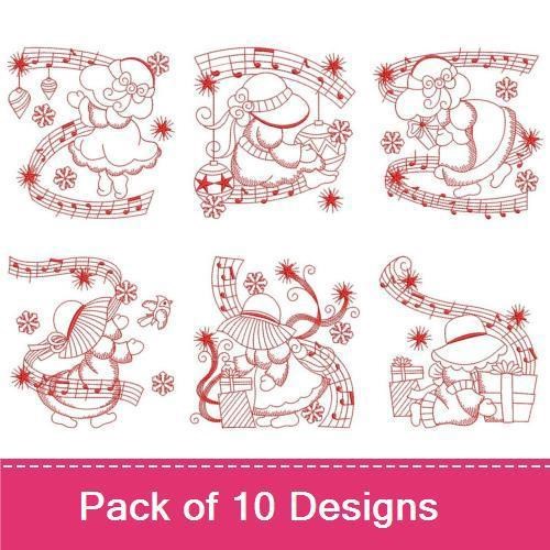 Redwork Christmas Sunbonnets 2