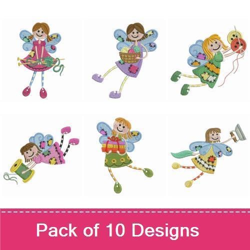 Crafty Fairy Friends Embroidery Designs Bundle – Fairy with Musical Instrument, Garden Tool, & Craft Supplies (10 Designs)