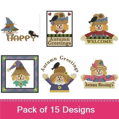 Autumn Scarecrow Embroidery Designs Bundle – Welcome Scarecrow, Scarecrow with Pumpkin, Scarecrow Family & More (15 Designs)
