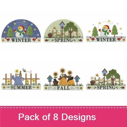 Seasonal Garden Embroidery Designs Bundle – Spring Garden, Winter Garden, Snowman & More (8 Designs)