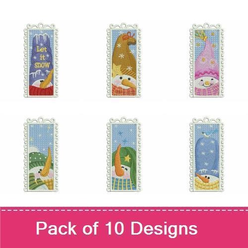 FSL Snowman Gnomes Embroidery Designs Bundle – Red Snowman Gnome, Green Snowman Gnome, Snowflake Gnome & More (10 Designs)