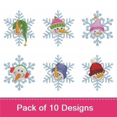 Snowman Embroidery Bundle – Snowman with Black Hat, Snowman with Red Hat, Snowman with Christmas Ornament & More (10 Designs)