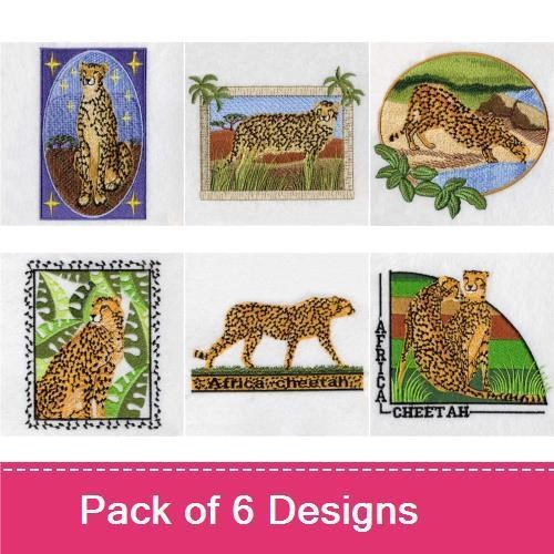 Wild Animal Embroidery Bundle – Sitting Cheetah, Cheetah Walking, Cheetah Close-Up & More (6 Designs)