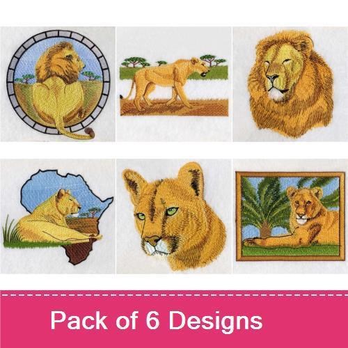 Majestic Lions Embroidery Bundle – Lion Portrait, Lioness, Roaring Lion & More (6 Designs)