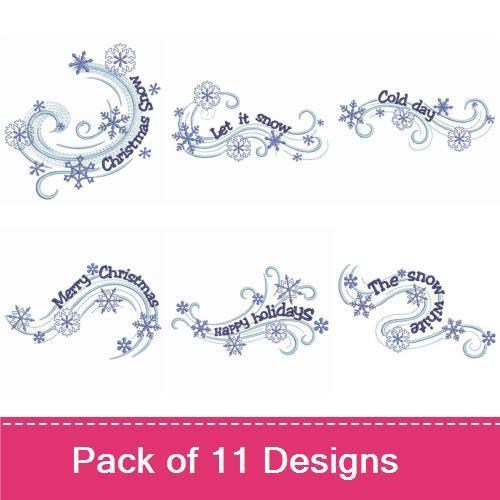 Winter Sentiments Embroidery Designs Bundle – Let it Snow, Merry Christmas, Joyful Snowflakes & More (11 Designs)