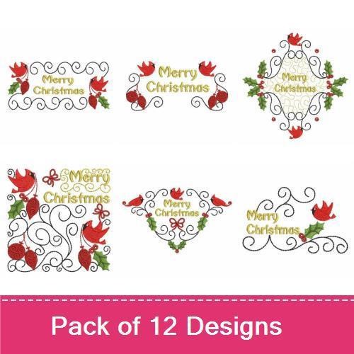 Christmas Cardinals Embroidery Designs Bundle – Cardinal with Holly, Merry Christmas with Cardinal, Heart with Cardinals & More (12 Designs)
