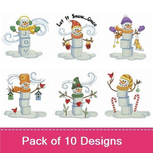 Snowman Embroidery Bundle – Snowman with Hat and Scarf, Snowman Holding a Sign, Snowman with Gifts & More (10 Designs)