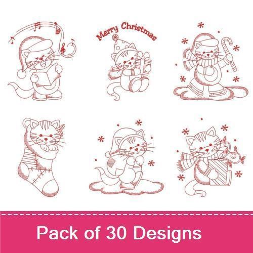 Redwork Christmas Kitty