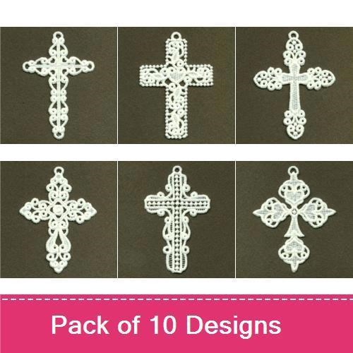 FSL Lace Cross Embroidery Designs Bundle – Lace Cross with Swirls, Decorative Lace Cross, Elaborate Lace Cross & More (10 Designs)