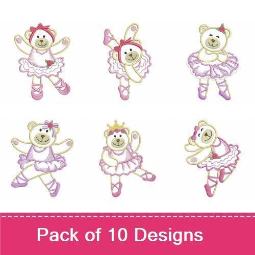Ballerina Bears Embroidery Bundle – Ballerina Bear with Tutu, Ballerina Bear Dancing, Ballerina Bear with Tiara & More (10 Designs)