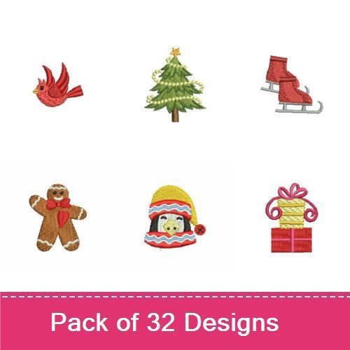 Christmas-Themed Embroidery Designs Bundle – Santa Claus, Cardinal Bird, Snowman & More (32 Designs)