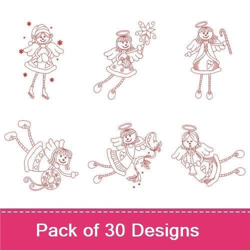 Redwork Stick Angel Girls