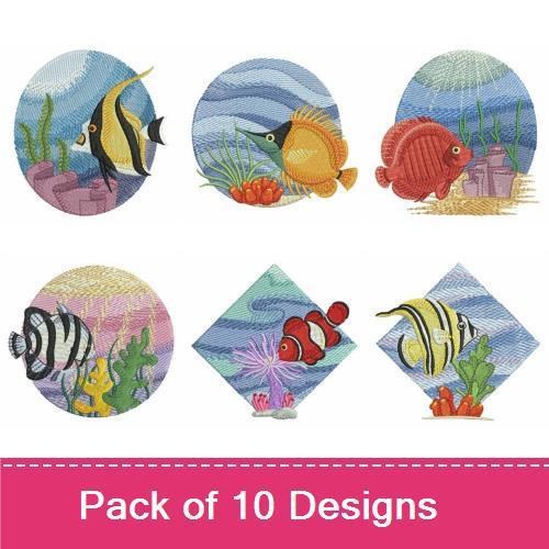 Tropical Fish Embroidery Designs Bundle – Angelfish, Clownfish, Lionfish & More (10 Designs)