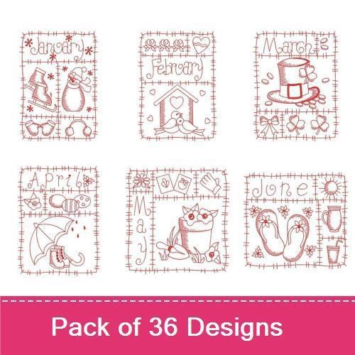 Redwork 12 Months Of The Year