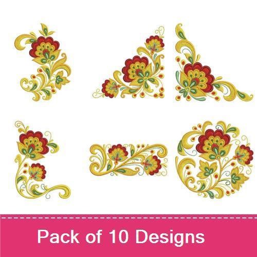 Elegant Floral Embroidery Designs Bundle – Vibrant Blooms, Swirling Shapes & More (10 Designs)