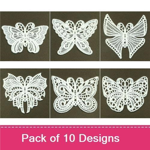 FSL Elegant White Lace Butterflies Embroidery Bundle – Butterfly Ornament 1, Butterfly Ornament 2, Butterfly Ornament 3 & More (10 Designs)