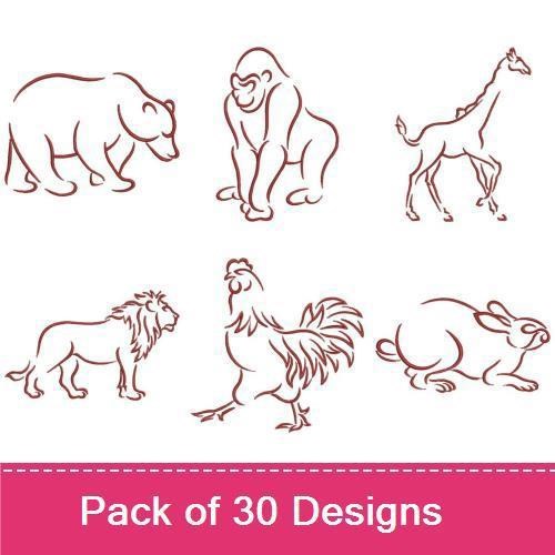 Redwork Animal Outline Embroidery Designs Bundle – Lion, Bear, Wolf & More (10 Designs)