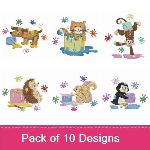Playful Dog & Paint Splash Animals Embroidery Bundle – Fun Designs (10 Designs)