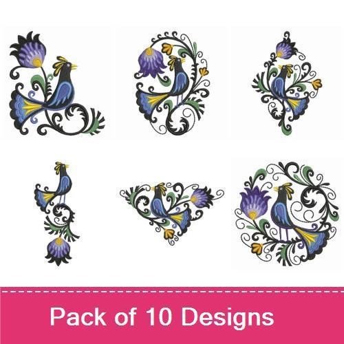 Elegant Blue Bird Embroidery Designs Bundle – Blue Bird, Floral Design with Blue Bird, Ornate Floral Design & More (10 Designs)