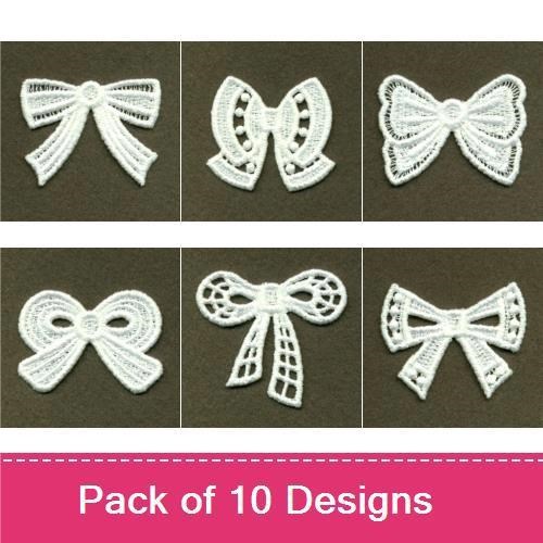 FSL Delicate Lace Bows Embroidery Bundle – Large Bow, Small Bow, Two-Tailed Bow & More (10 Designs)