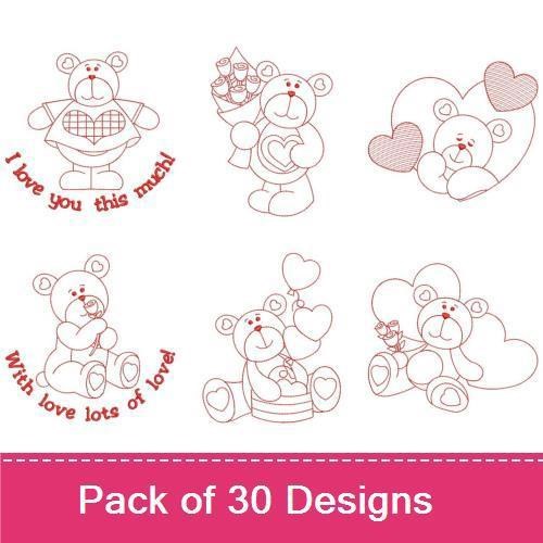 Redwork Valentine Bears