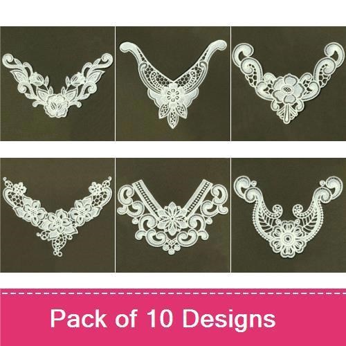 FSL Lace Neckline Embroidery Designs Bundle – Floral Lace Neckline, Ornate Lace Neckline & More (10 Designs)