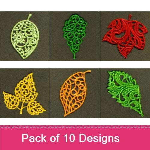 FSL Autumn Leaves Embroidery Designs Bundle – Lace Maple, Oak, Birch & More (10 Designs)