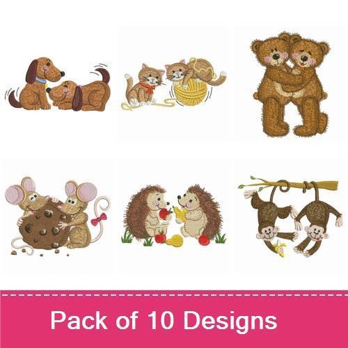 Cute Animal Friends Embroidery Bundle – Adorable Pets (10 Designs)