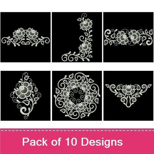 Floral Embroidery Designs Bundle – Floral Wreath, Floral Corner, Floral Border & More (10 Designs)