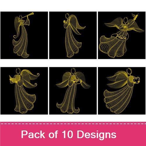 FSL Angel Embroidery Designs Bundle – Angel with Gloria Banner, Angel Playing Trumpet & More (10 Designs)