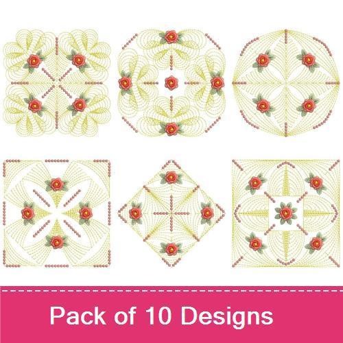 Rippled Elegant Rose Embroidery Designs Bundle – Rose Motif, Decorative Rose Design, Leafy Rose Pattern & More (10 Designs)
