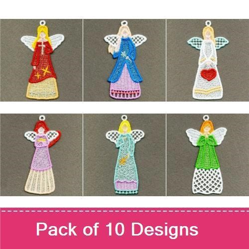 FSL Delicate Angel Ornaments Embroidery Bundle – Red Dress, Star, Cross & More (10 Designs)