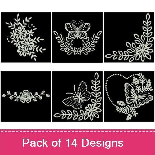 Butterfly & Floral Embroidery Bundle – Elegant Butterfly with Flowers, Floral Arrangement with Butterfly & More (14 Designs)