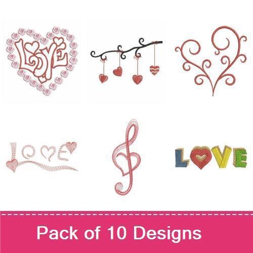 Redwork Romantic Love Embroidery Designs Bundle – Heart with Love, Hanging Hearts, I Love You Text & More (10 Designs)