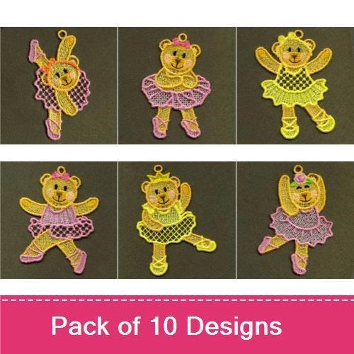FSL Ballerina Bear Embroidery Designs Bundle – Ballerina Bear in Tutu, Ballerina Bear with Crown, & More (10 Designs)