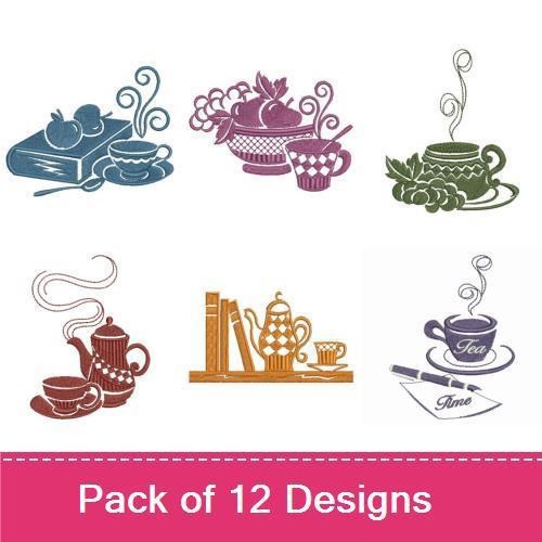 Tea Time Embroidery Designs Bundle – Teapot, Teacup, Scones & More (12 Designs)