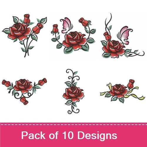 Redwork Elegant Red Rose Embroidery Bundle – Red Rose with Butterfly, Single Red Rose, & More (10 Designs)