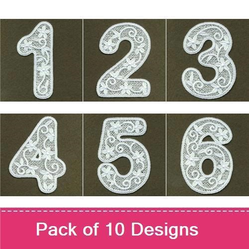 FSL Elegant Lace Number Embroidery Designs Bundle – Lace Number 0, Lace Number 1, Lace Number 2 & More (10 Designs)