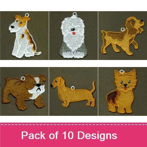 Dog Breed FSL Embroidery Designs Bundle – Beagle, Dachshund , Poodle, Bulldog & More (10 Designs)