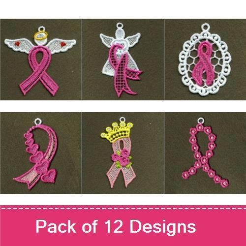 FSL Breast Cancer Awareness Embroidery Designs Bundle – Ribbon, Angel, Heart, Crown & More (12 Designs)