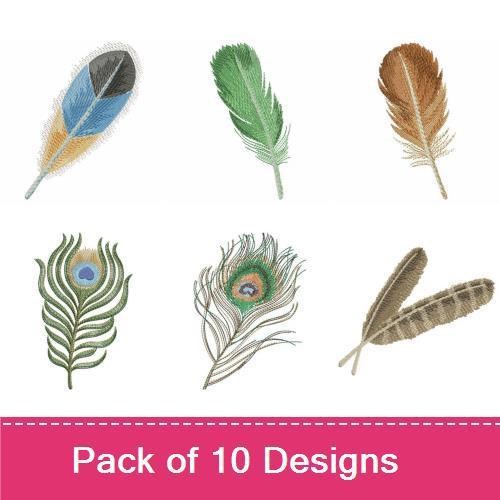 Peacock Feather Embroidery Bundle – Peacock Feather, Green Feather, Blue Feather & More (10 Designs)