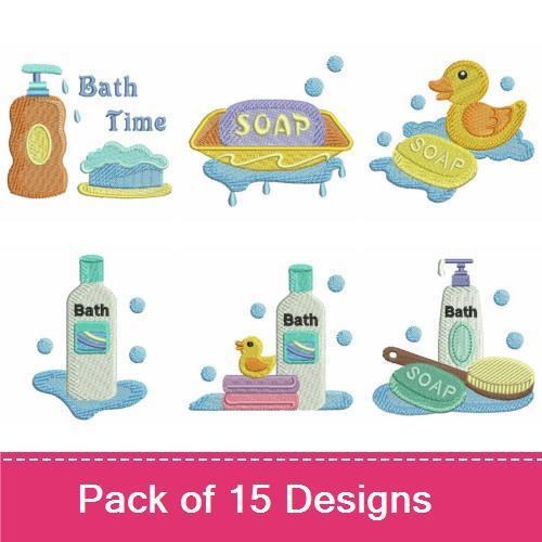 Bath Time Essentials Embroidery Bundle – Fun Designs (15 Designs)