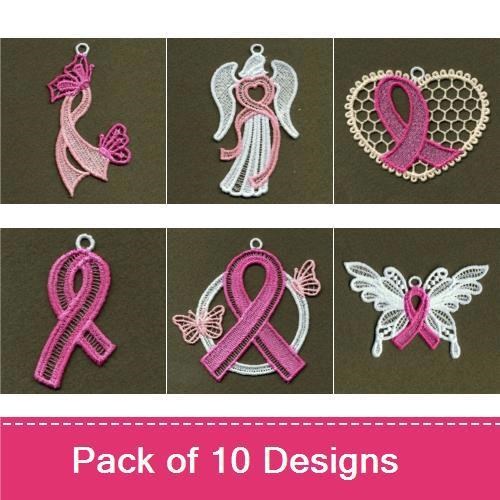 FSL Breast Cancer Awareness Ribbon Embroidery Designs Bundle – Ribbons, Angels, Flowers, Fairies & More (10 Designs)