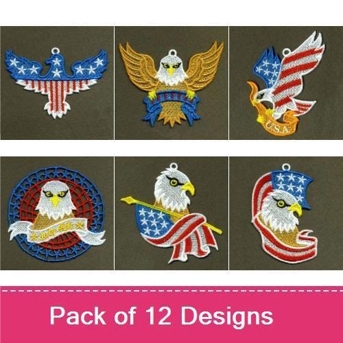 FSL Patriotic Eagle Embroidery Designs Bundle – July 4th Eagle, Eagle with Flag, Eagle Crest & More (12 Designs)